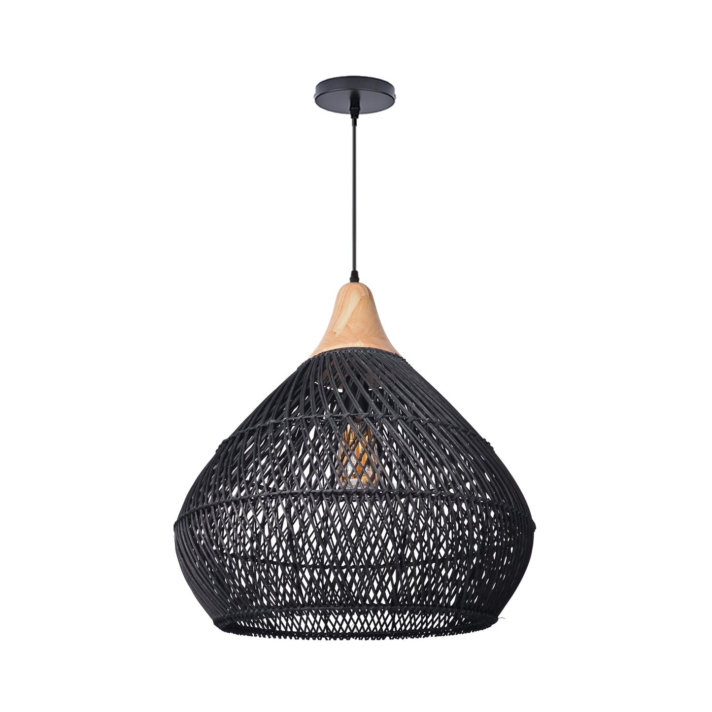 Matte Black Rattan Teardrop Pendant