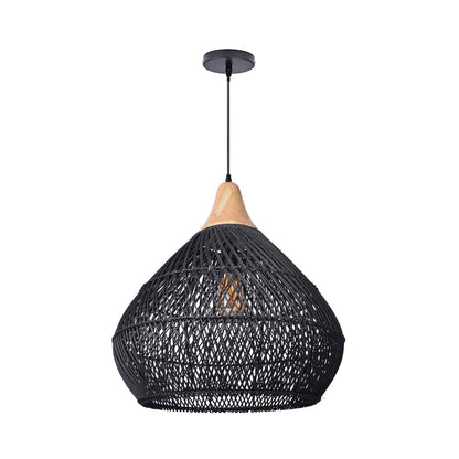 Matte Black Rattan Teardrop Pendant