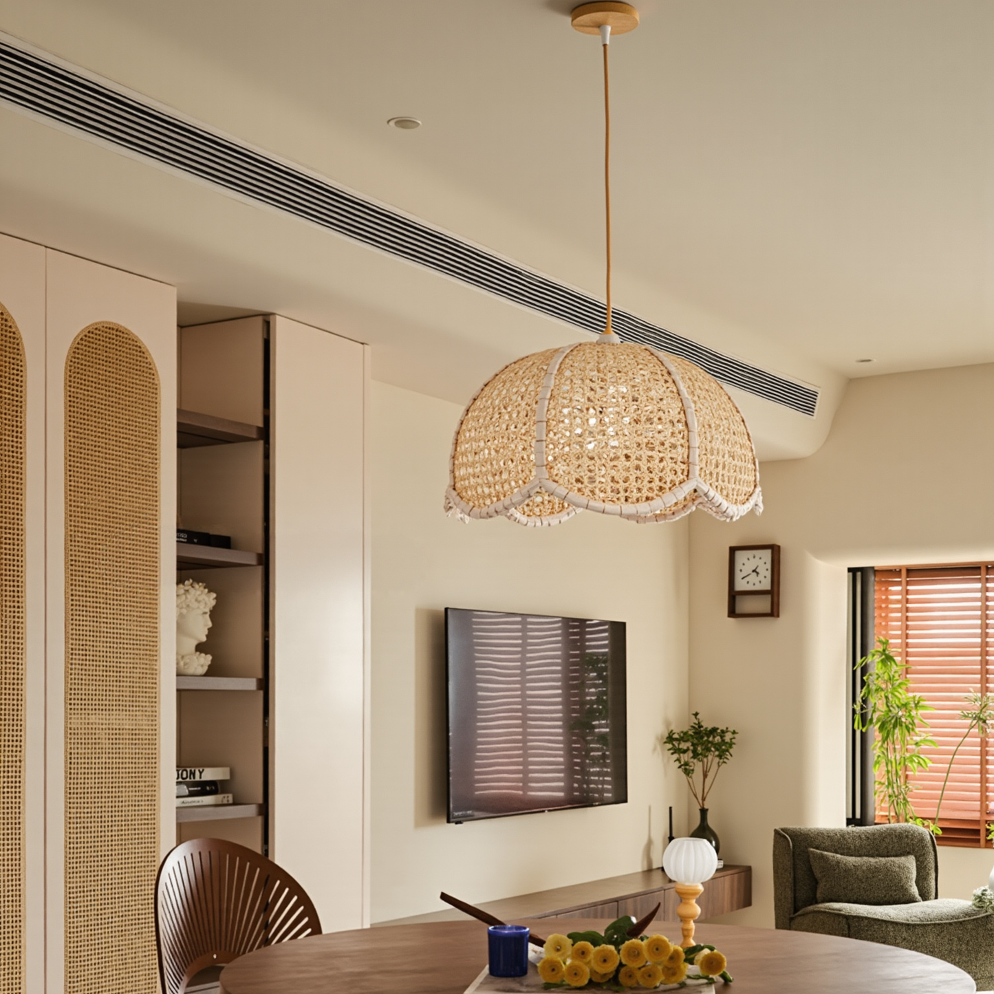 Rattan Scalloped Wavy Umbrella Dome