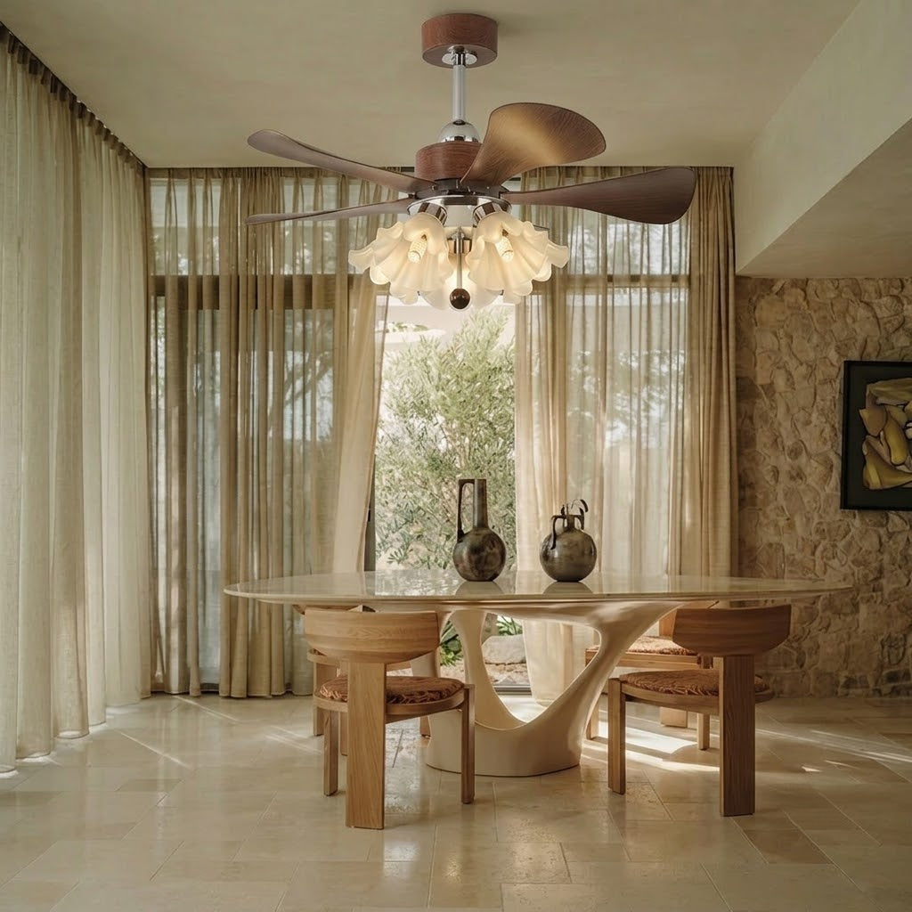 Modern Wooden Fan with Glass Shades