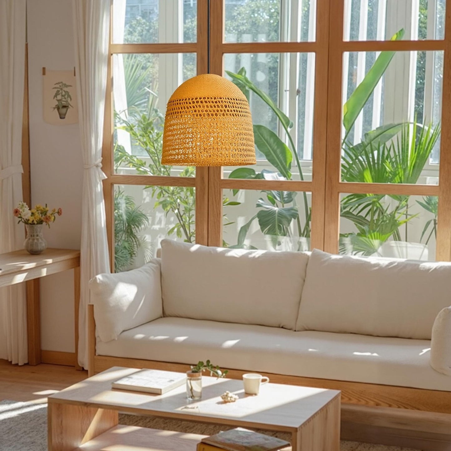 Open-Weave Straw Dome Pendant Light
