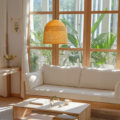 Open-Weave Straw Dome Pendant Light