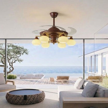 Walnut Retractable Ceiling Fan Light