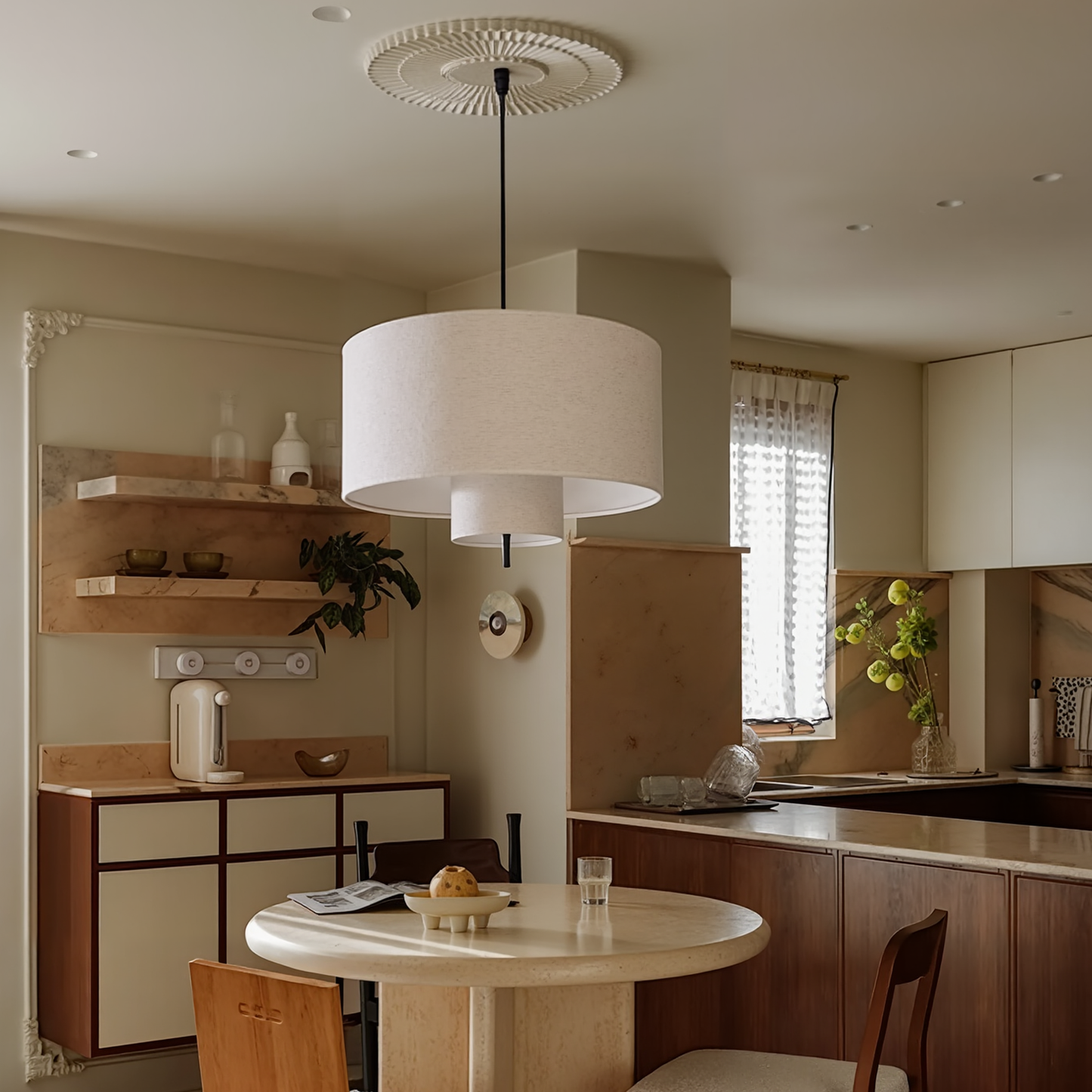 Nested Linen Drum Pendant Light