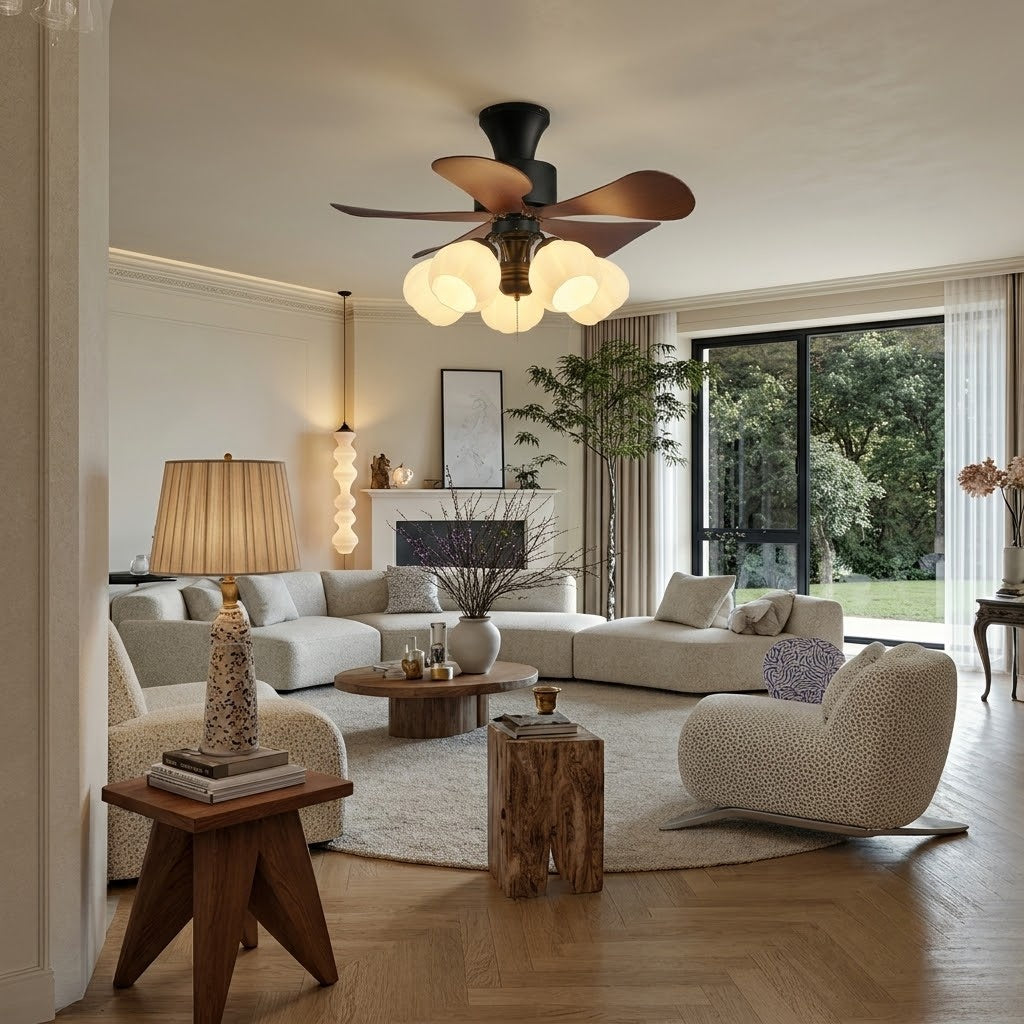 Nordic Flower Glass Shade Ceiling Fan