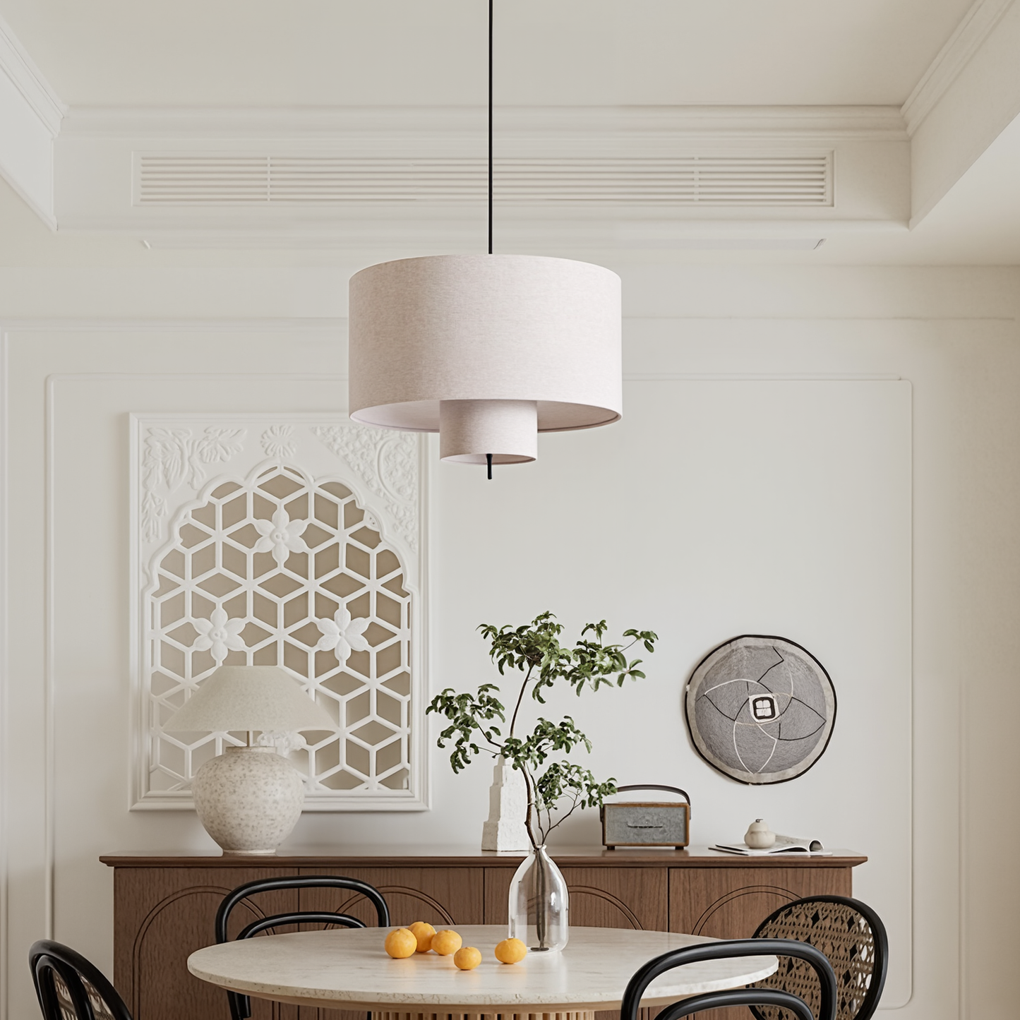 Nested Linen Drum Pendant Light