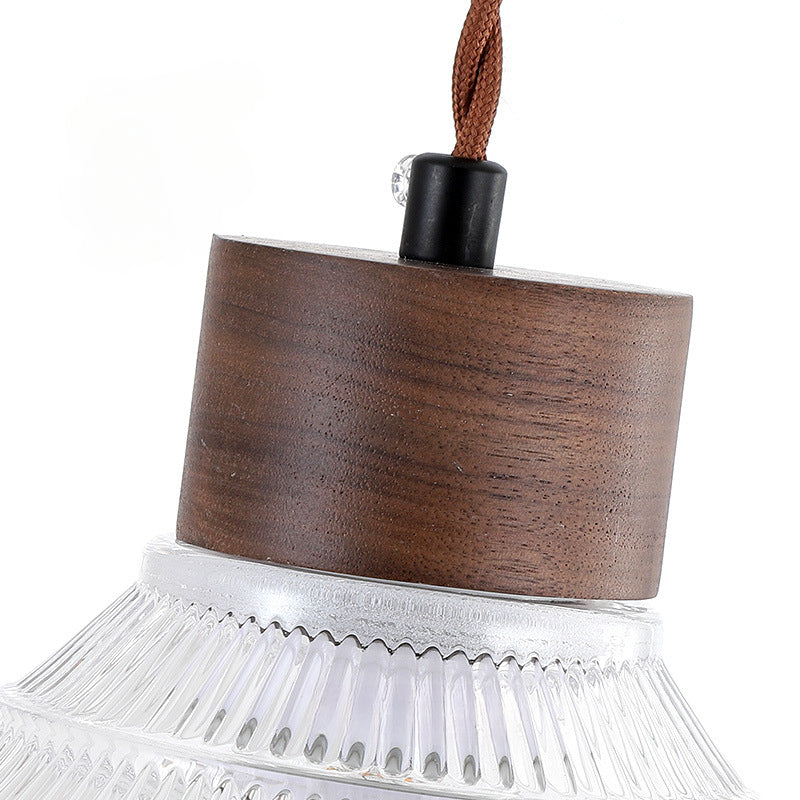 Walnut Wood and Glass Bedroom Pendant