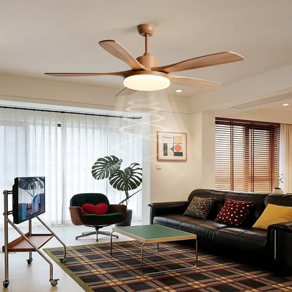 Natural Wood Finish LED Ceiling Fan