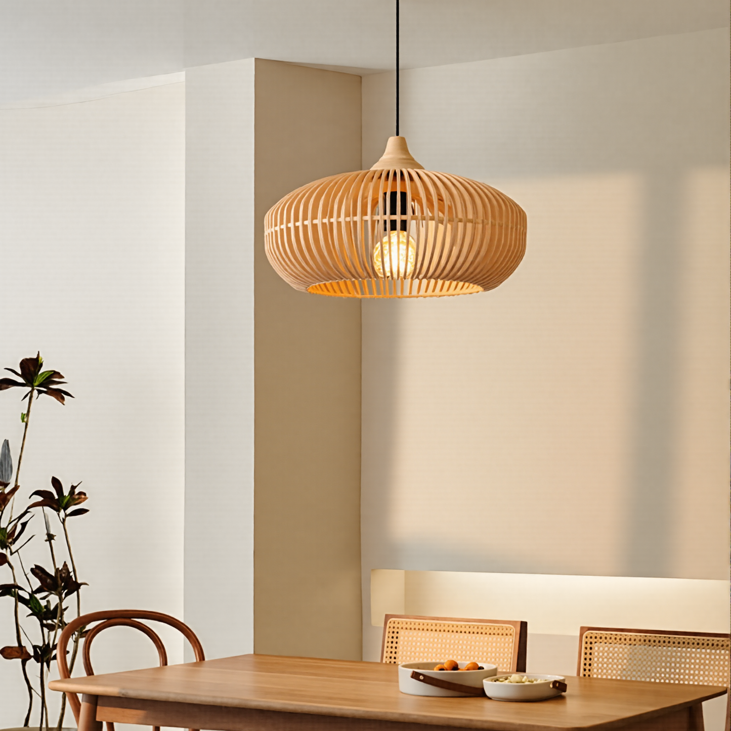 Slatted Wood Pumpkin Pendant Light