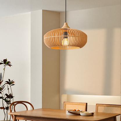 Slatted Wood Pumpkin Pendant Light