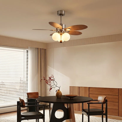 Wooden Blade Fan with Glass Shades