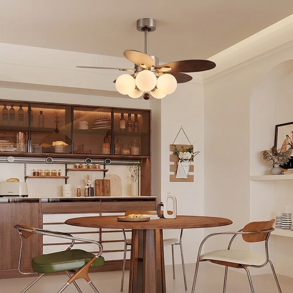 Wooden Blade Fan with Glass Shades