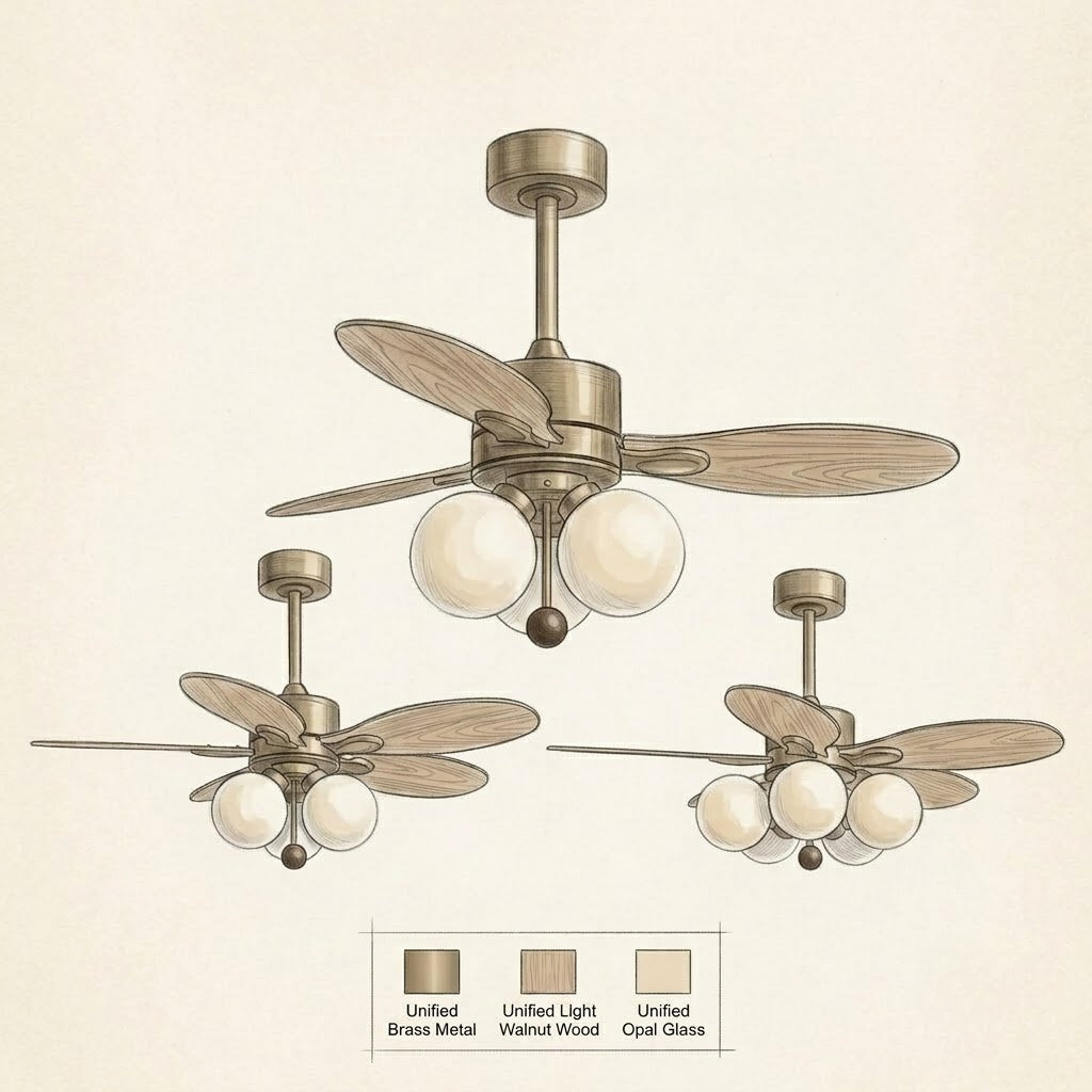 Wooden Blade Fan with Glass Shades