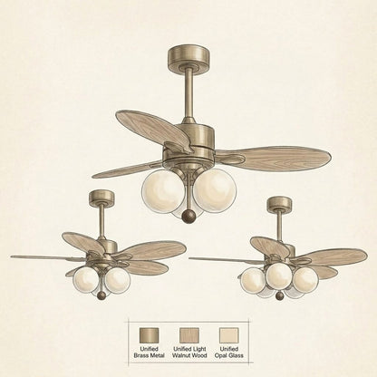 Wooden Blade Fan with Glass Shades