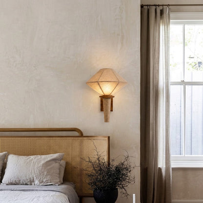 Wood and Fabric Japandi Wall Sconce