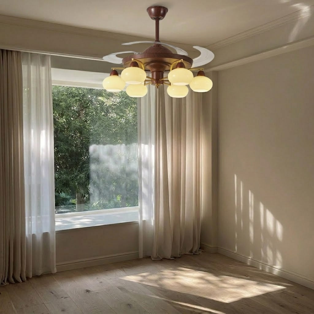 Walnut Retractable Ceiling Fan Light