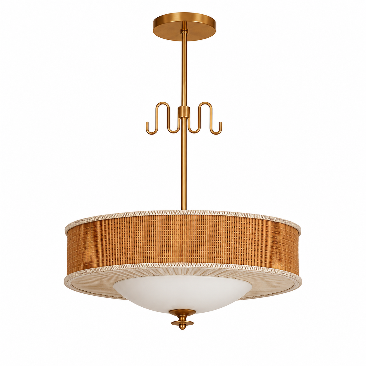 Rattan and Brass Pendant Light