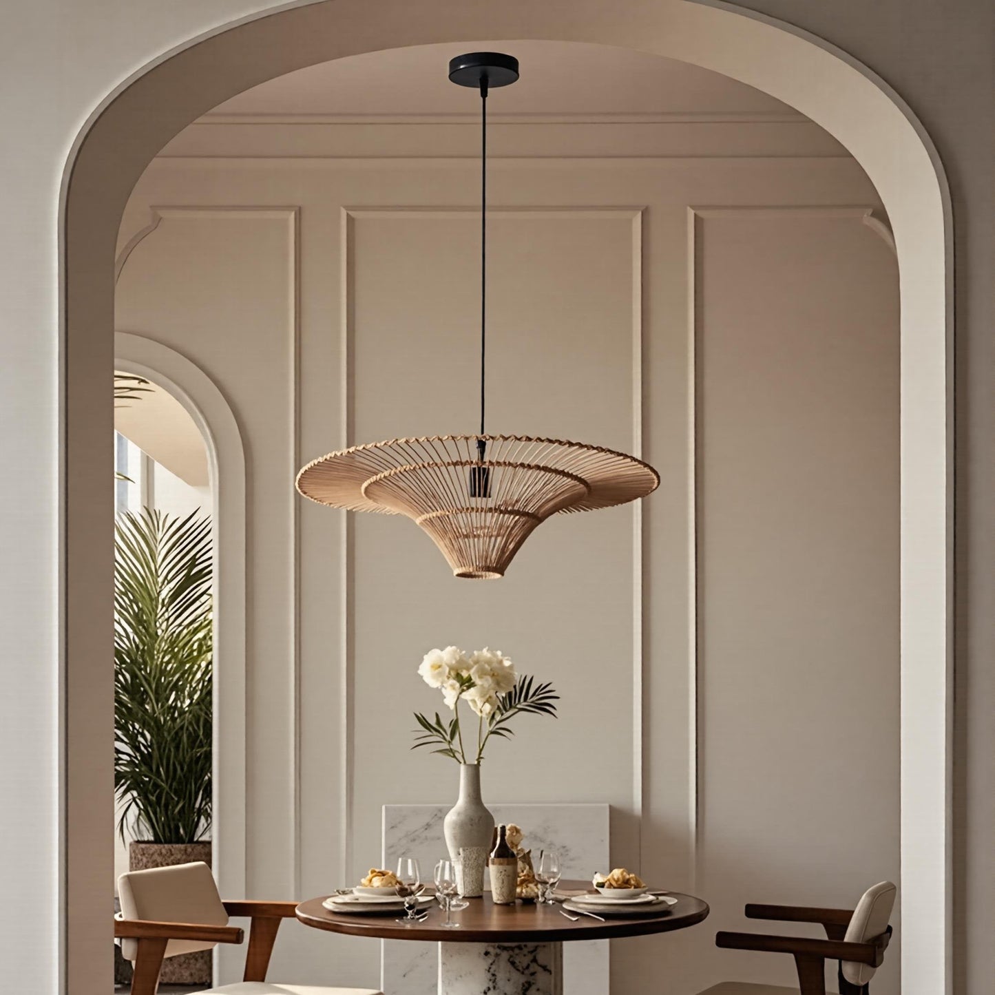 Large Rattan Wide-Brim Hat Pendant