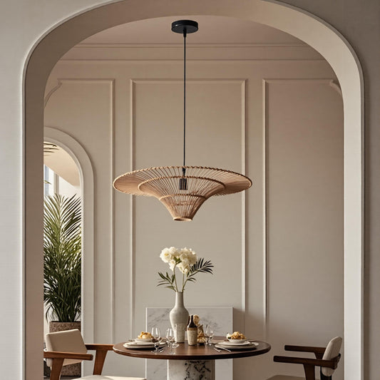 Large Rattan Wide-Brim Hat Pendant