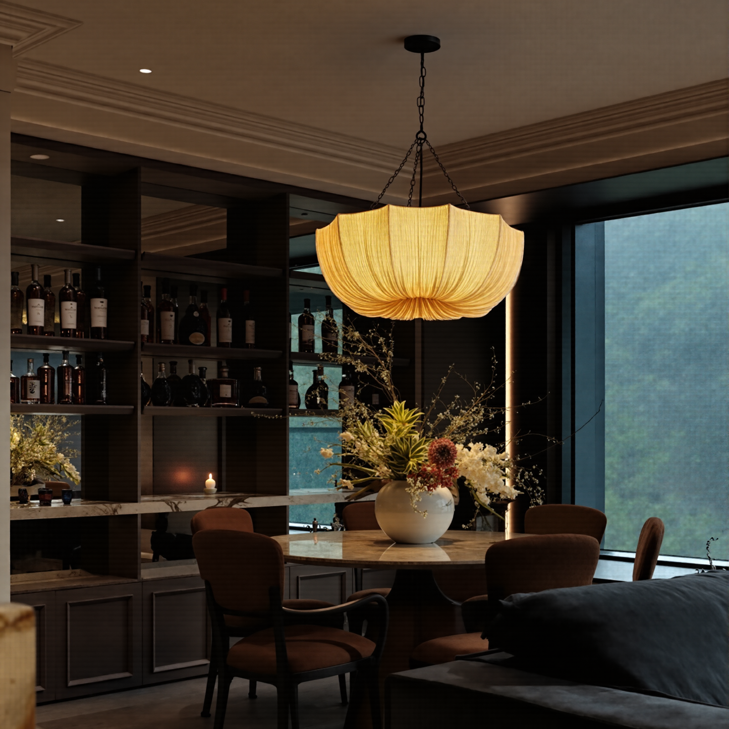 Pleated Parasol Fabric Chandelier