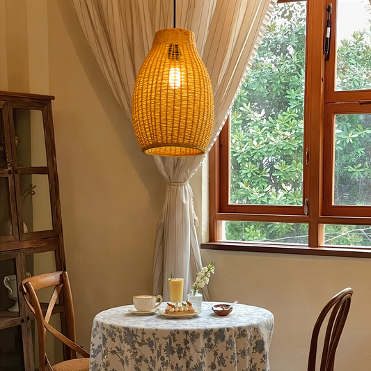 Hand-Woven Rattan Teardrop Pendant