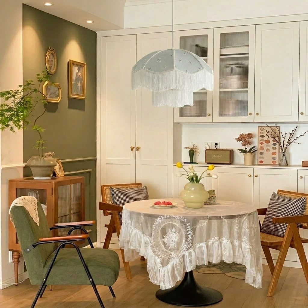 Sage Green Floral Fringe Pendant Light