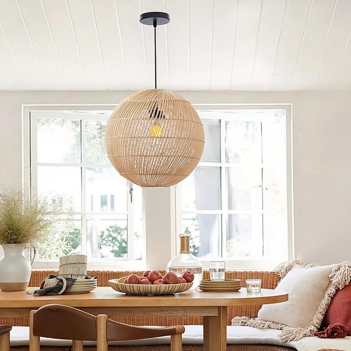 Hand-Woven Rattan Globe Orb Pendant