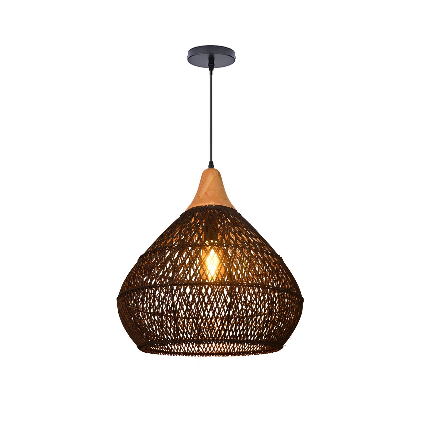 Matte Black Rattan Teardrop Pendant