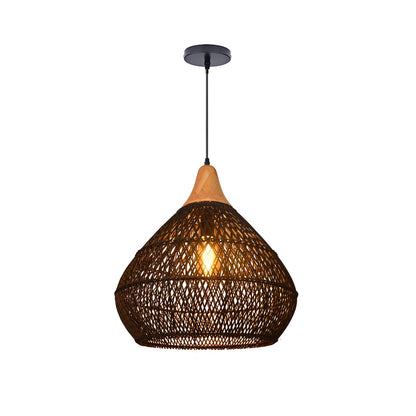 Matte Black Rattan Teardrop Pendant