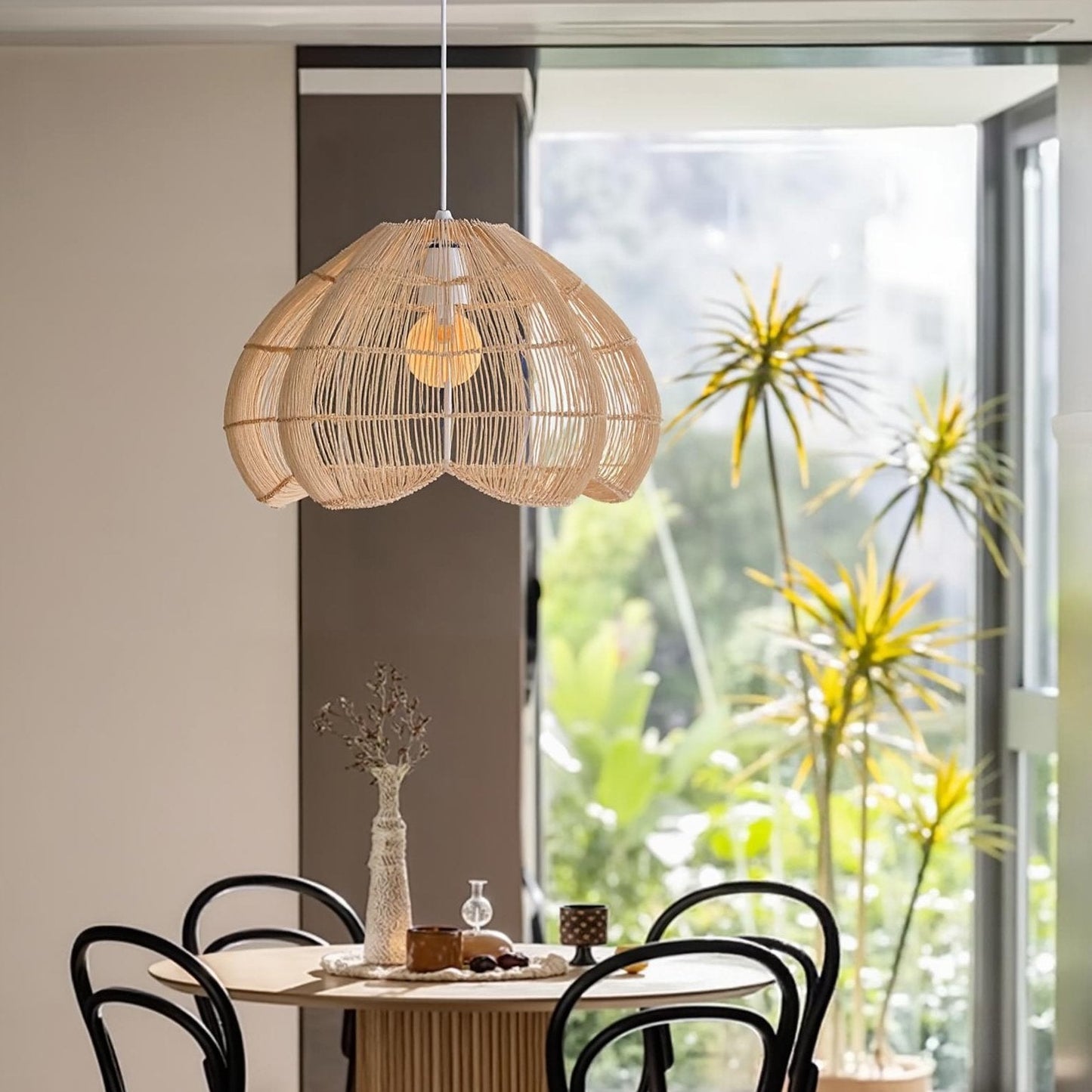 Rattan Scalloped Fluted Dome Pendant