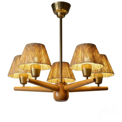 Solid Wood and Brass 5-Light Chandelier