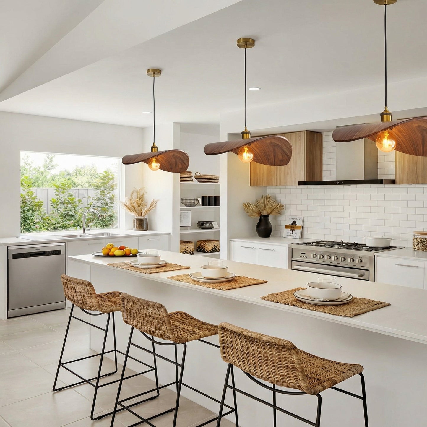 Curved Wood Veneer Wave Pendant Light