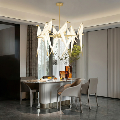8-Light Origami Bird Branch Chandelier
