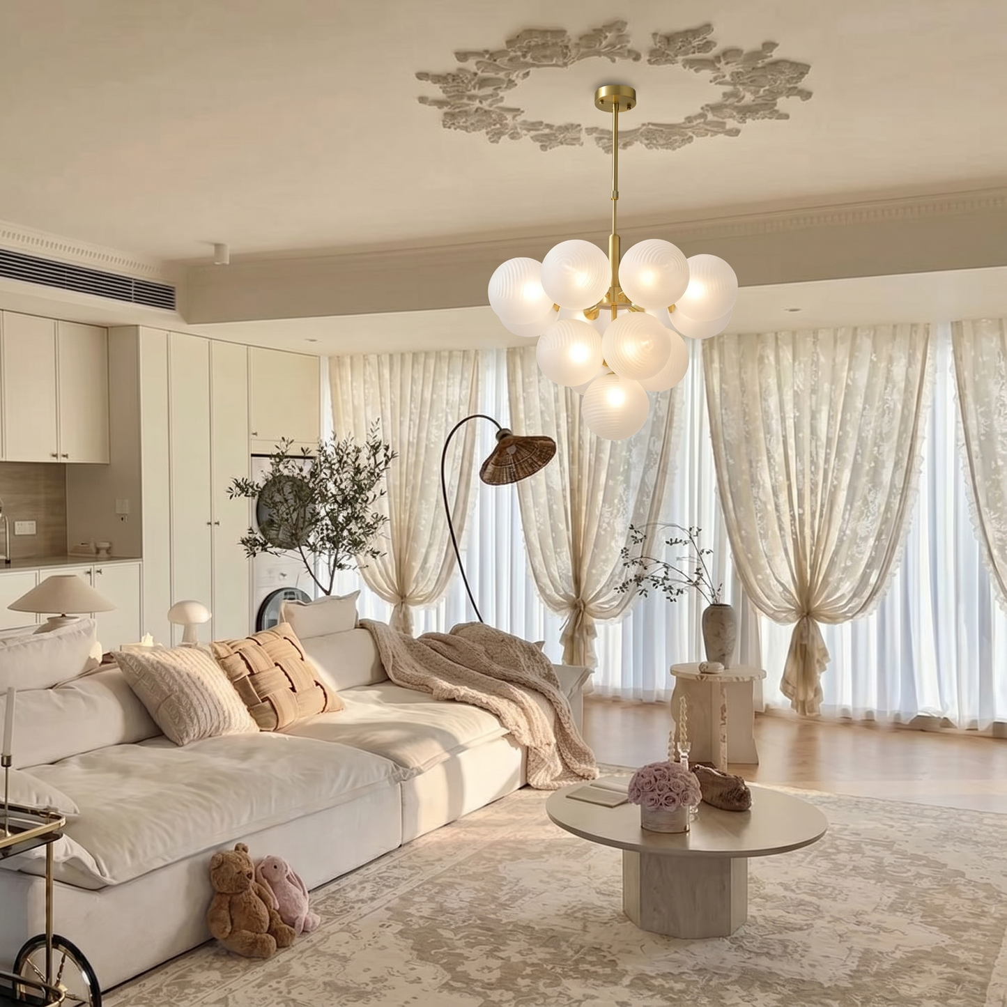 Ribbed Glass Globe Cluster Chandelier