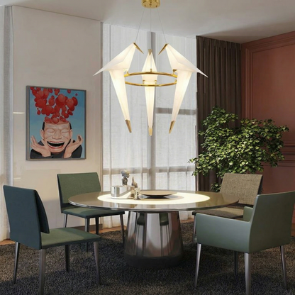 3-Bird Circular Origami Chandelier in Gold
