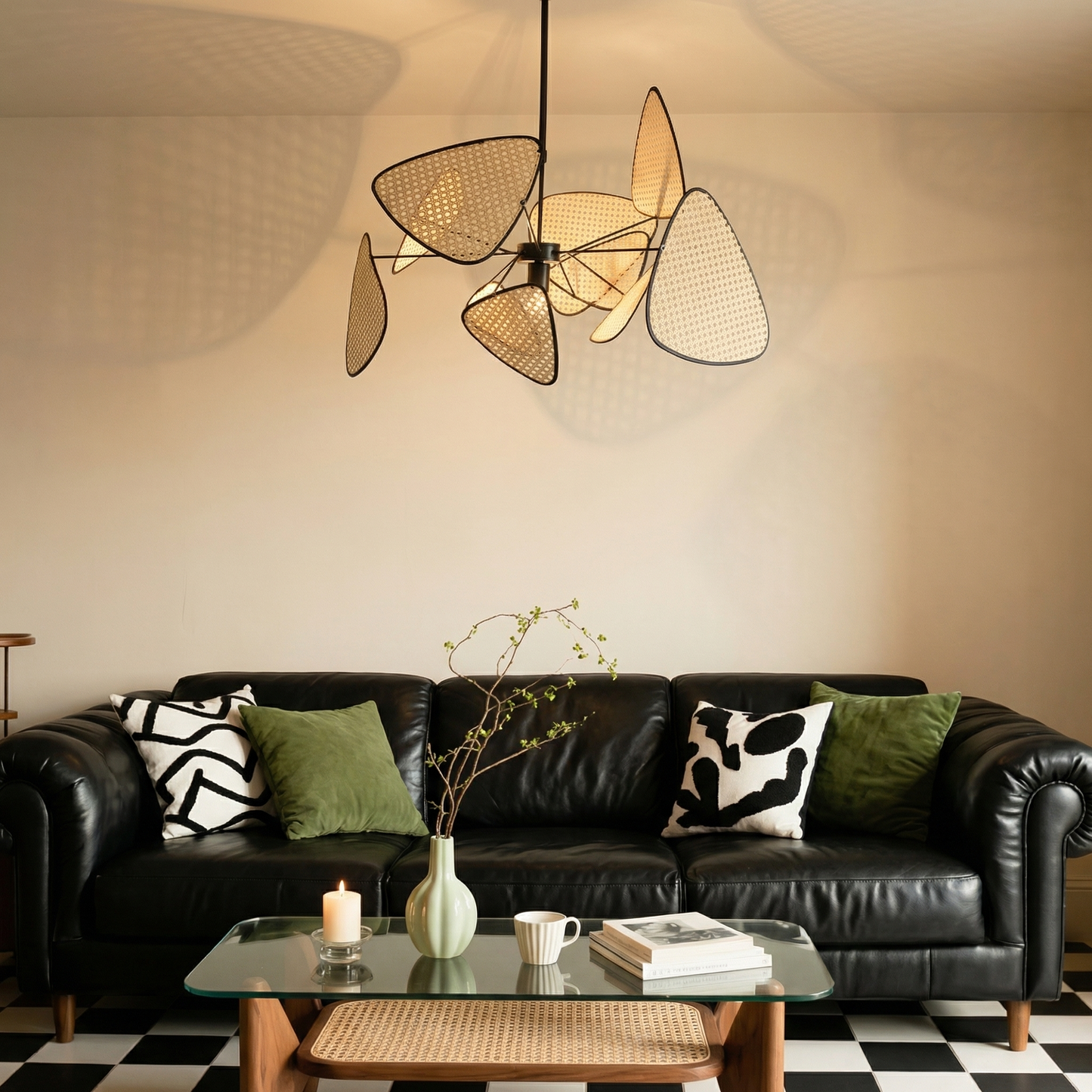 Cane Webbing Screen Chandelier