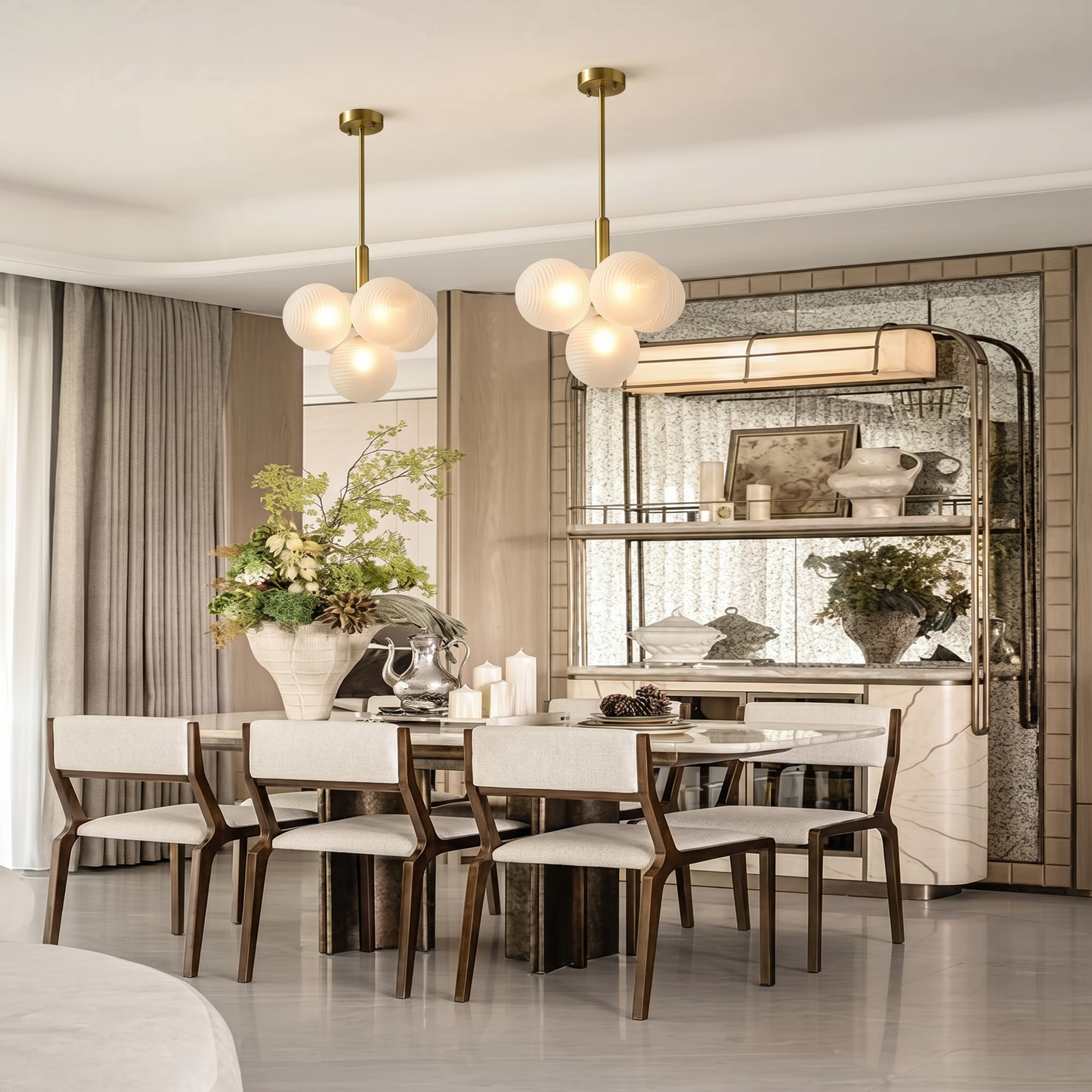 Ribbed Glass Globe Cluster Chandelier