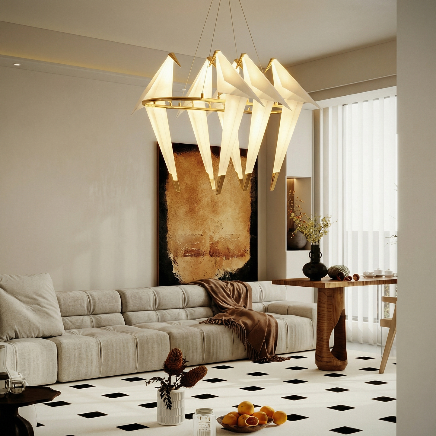 Origami Bird Chandelier on Brass Bars