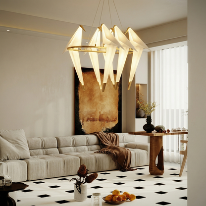 Origami Bird Chandelier on Brass Bars