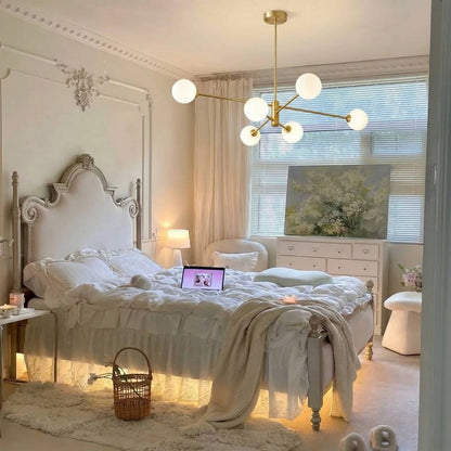 Gold Sputnik Chandelier with Milk Glass Globes