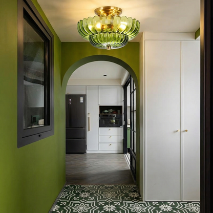 Ribbed Glass Umbrella Semi-Flush Light