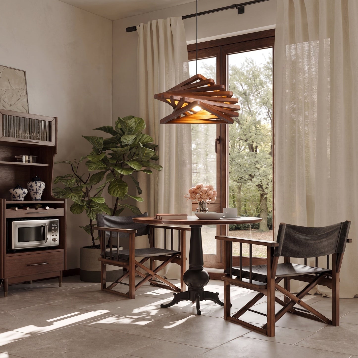 Spiral Wood Triangle Pendant Light