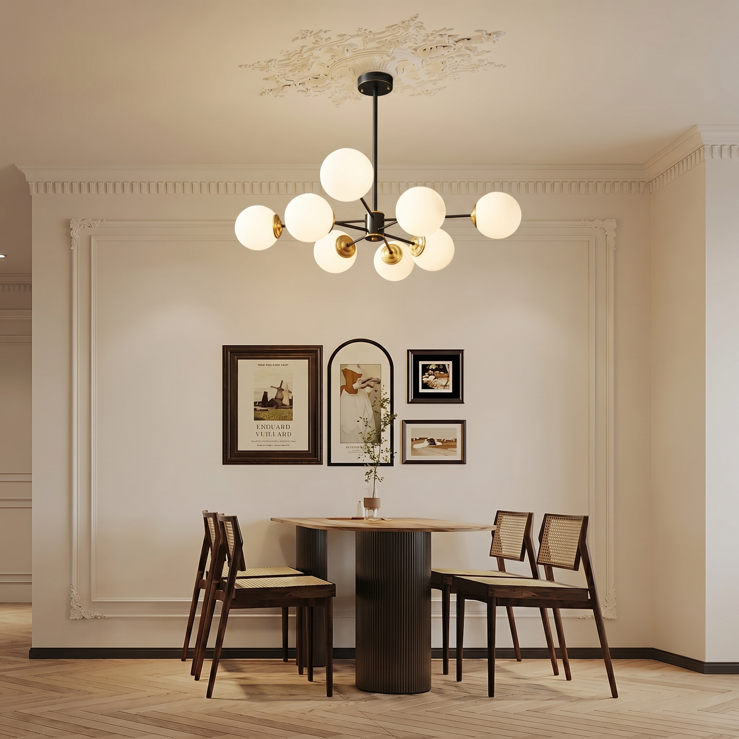 Dual-Tier Globe Chandelier in Black and Gold