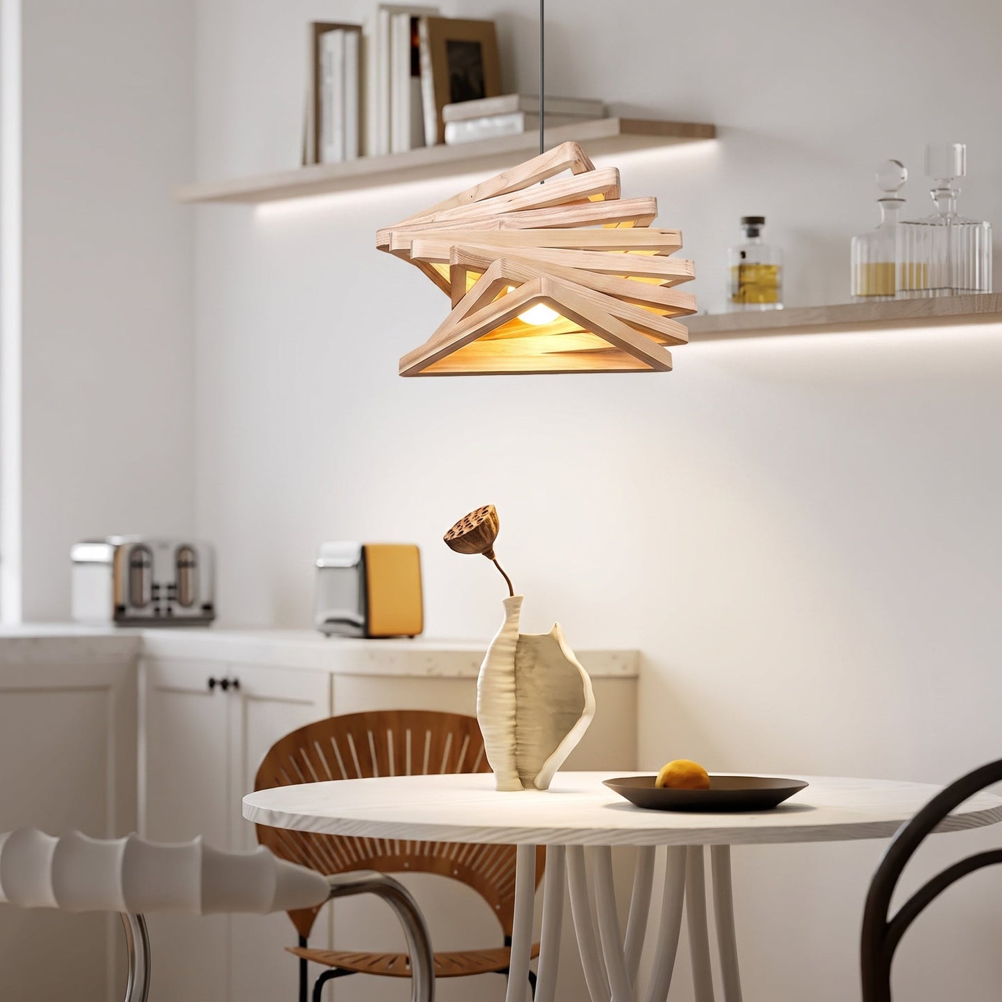 Spiral Wood Triangle Pendant Light