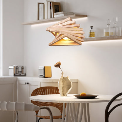 Spiral Wood Triangle Pendant Light