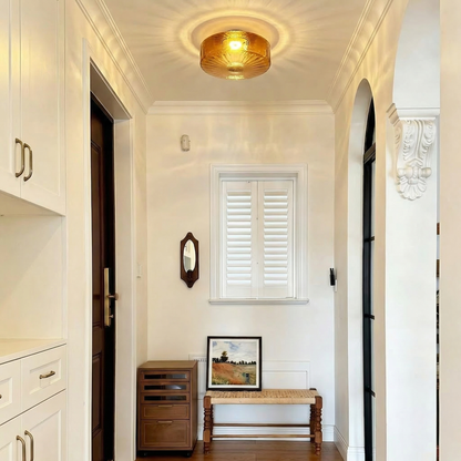 Amber Ribbed Glass Flush Mount Light