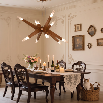 Solid Ash Starburst Chandelier, 12 Light