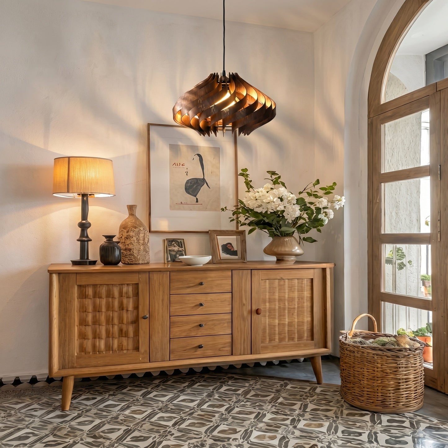 Twisted Wood Ribbon Pendant Light