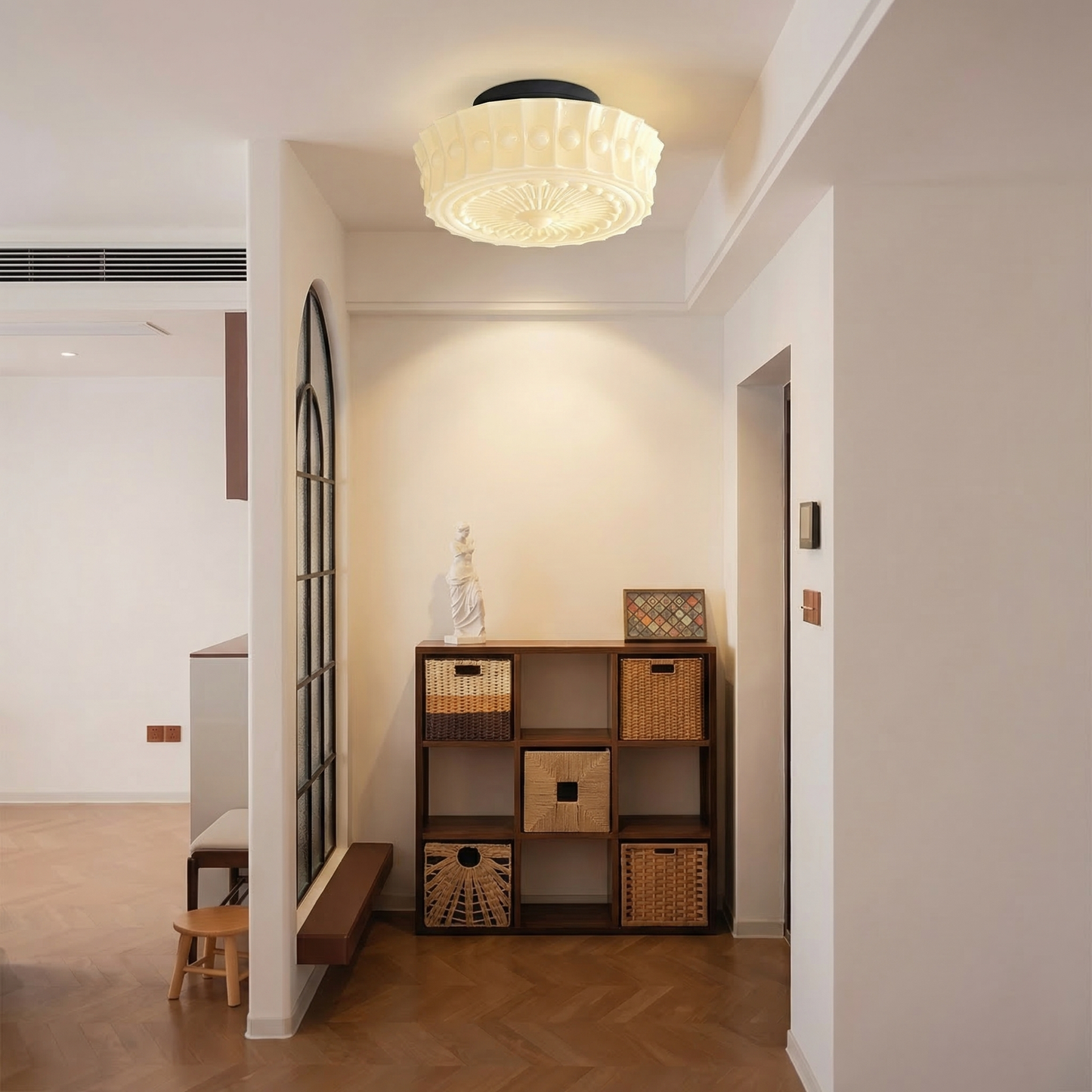 Hobnail Milk Glass Flush Mount Light