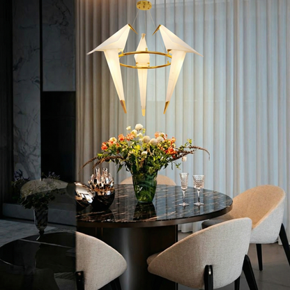 3-Bird Circular Origami Chandelier in Gold